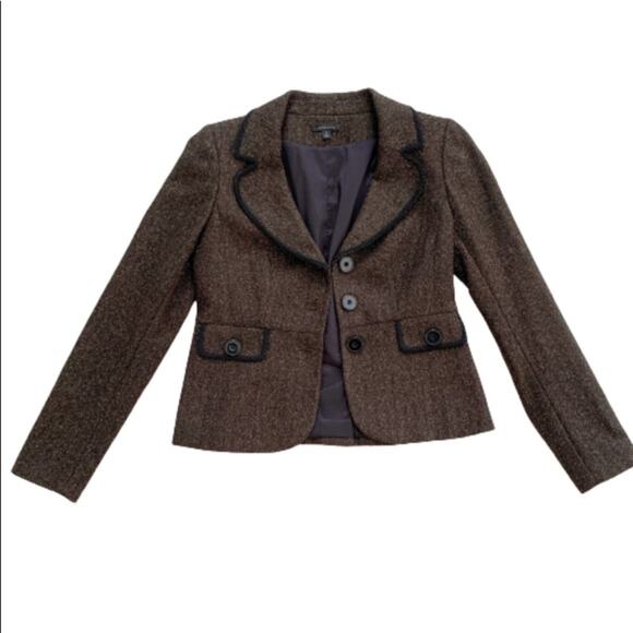 Semantiks Blazer Brown Tan Wool Blend Tweed Button Front Pockets Fitted Size 0 - Picture 13 of 13